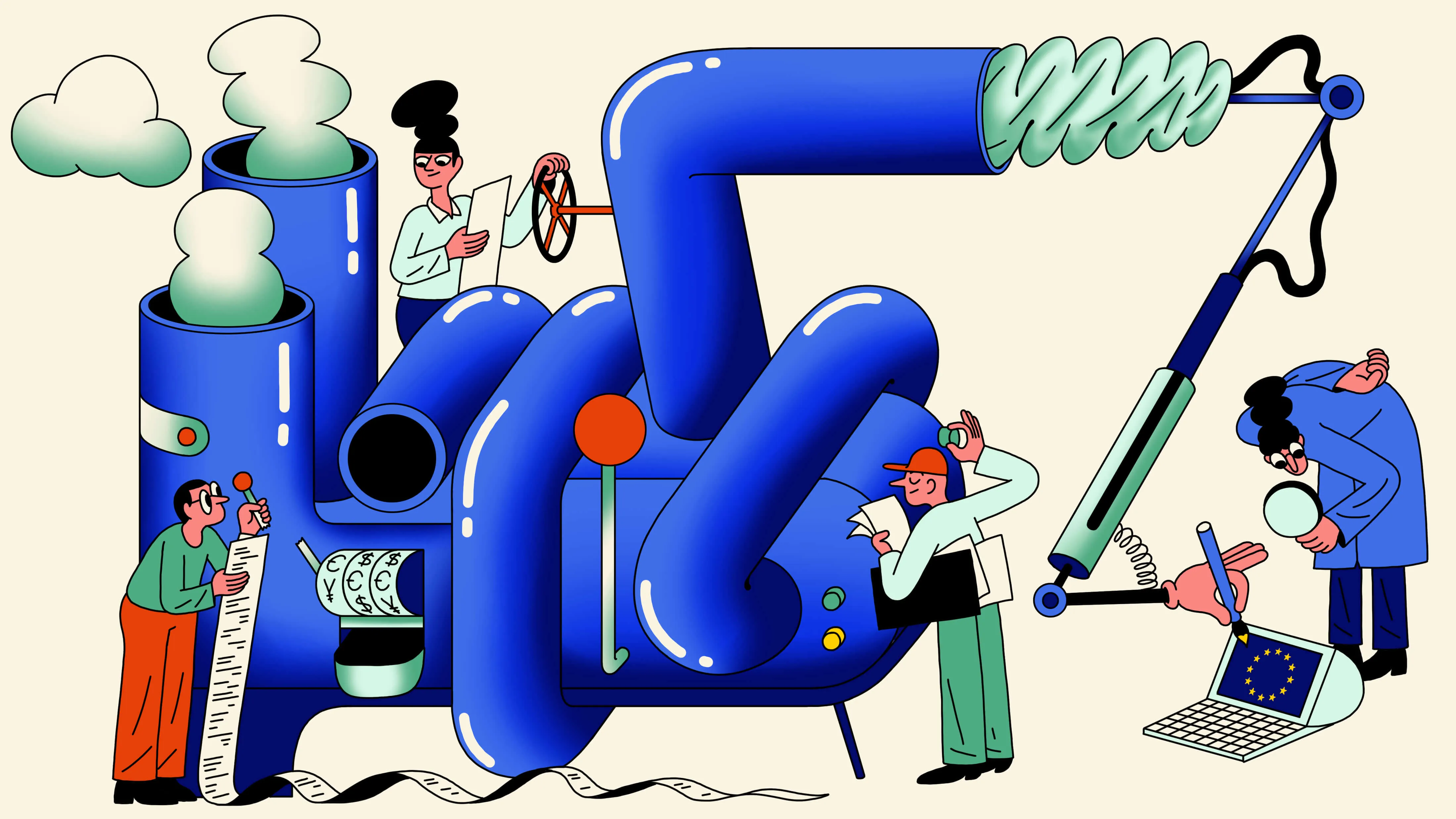 **DO NOT USE OUTSIDE OF BLOOMBERG OPINION AI FEATURE** Illustration: Simon Landrein for Bloomberg Opinion column on AI in Europe