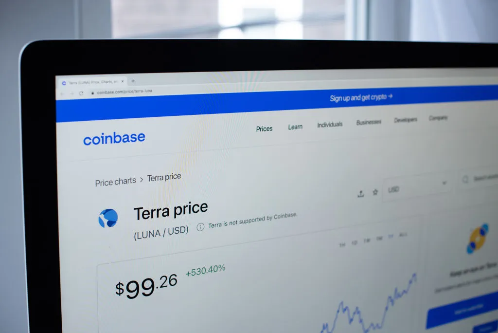 Terra's Luna token value on the Coinbase website on&nbsp;April 8, 2022.&nbsp;