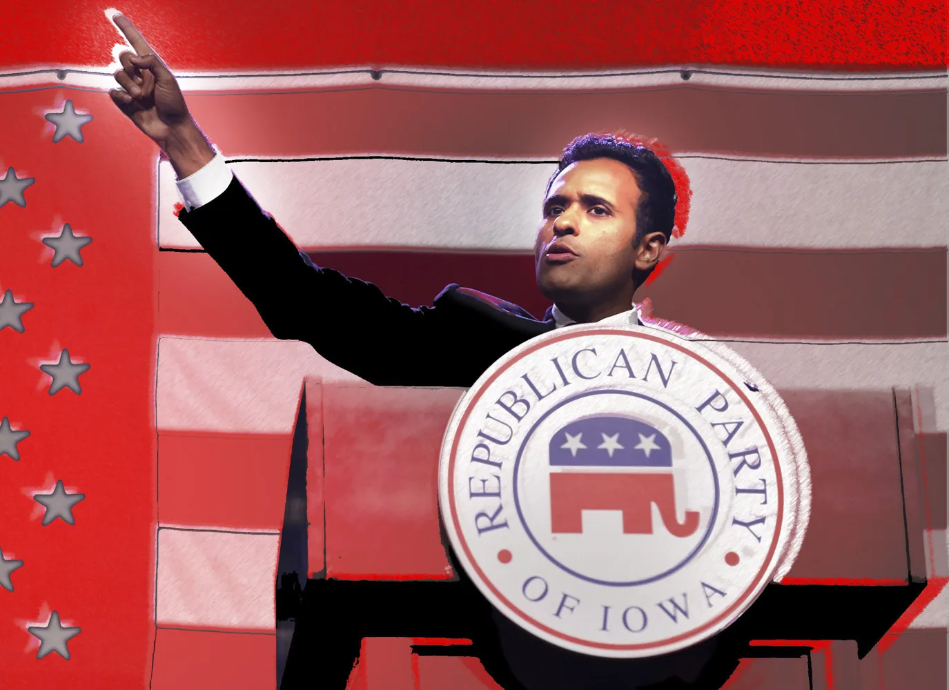 Vivek Ramaswamy speaking at the Republican Party Of Iowa's annual Lincoln Dinner in Des Moines, Iowa on July 28.&nbsp;