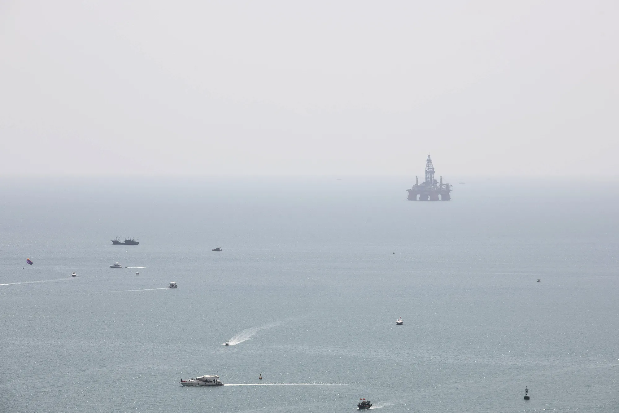 An oil rig stands in the South China Sea.