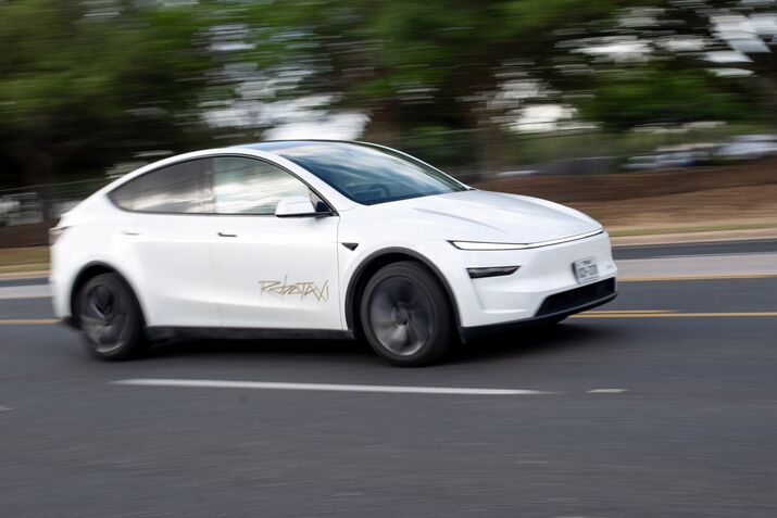 A Tesla robotaxi vehicle in Austin on June 22.