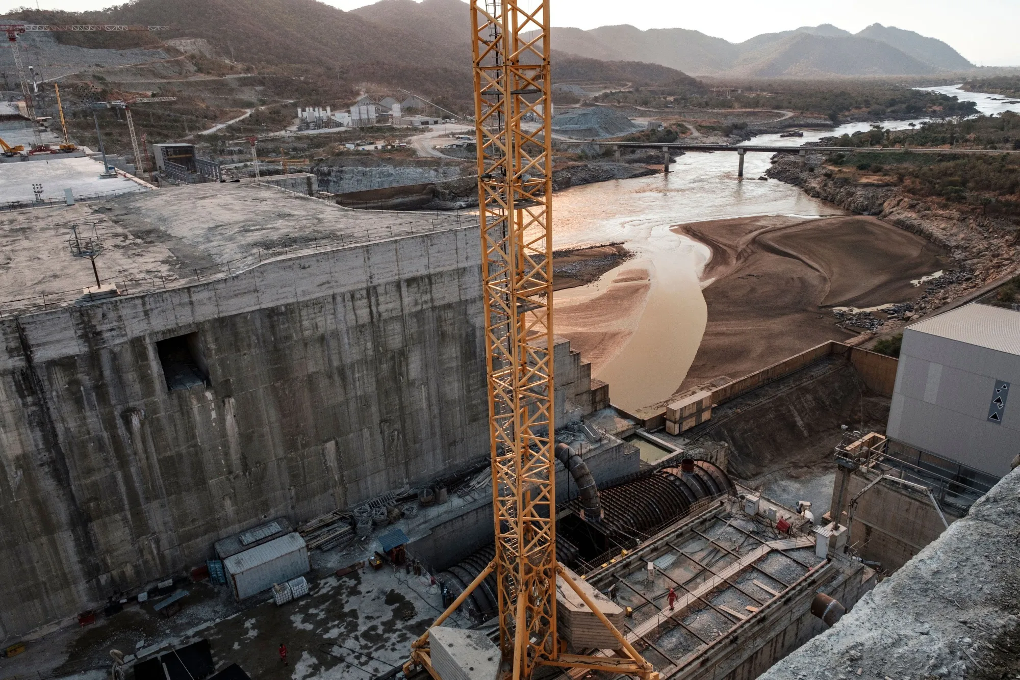 Construction of the Grand Ethiopian Renaissance Dam near Guba, Ethiopia.