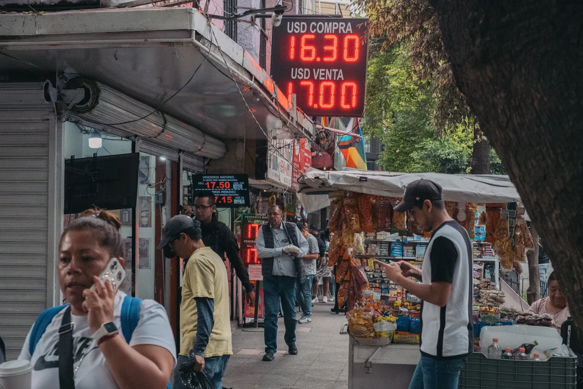 Exchange rate information displayed at a currency exchange office in Mexico City, Mexico, on Wednesday, July 5, 2023.