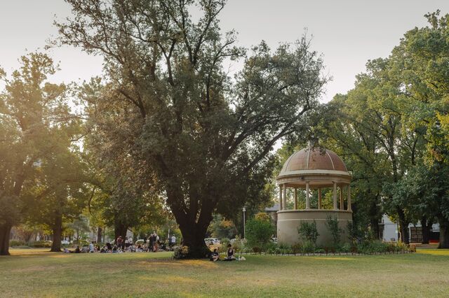 Picnicking in Edinburgh Gardens.