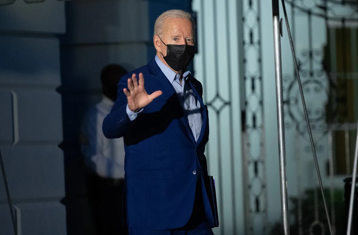President Joe Biden walks to Marine One prior to departure from the White House to travel to New York City and Pennsylvania to commemorate the 20th anniversary of the 9/11 attacks.&nbsp;