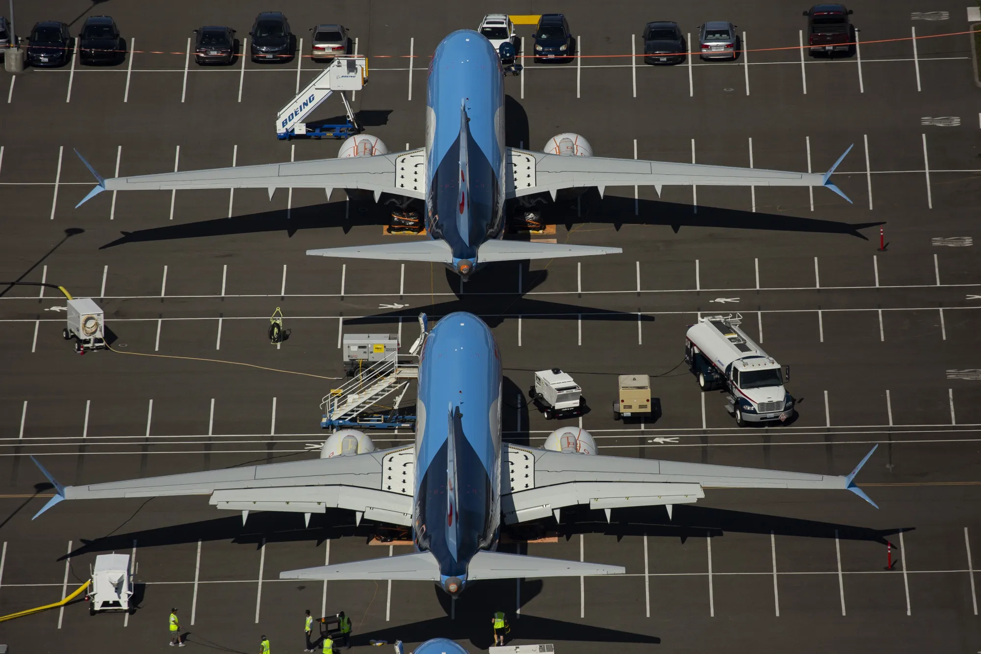 Boeing 737 Max jets parked near Boeing Field in Seattle.