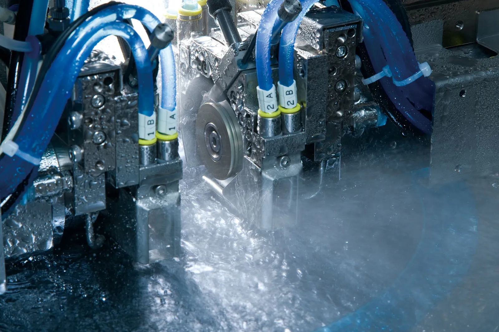 Dicing saw that cuts chips from semiconductor wafers.