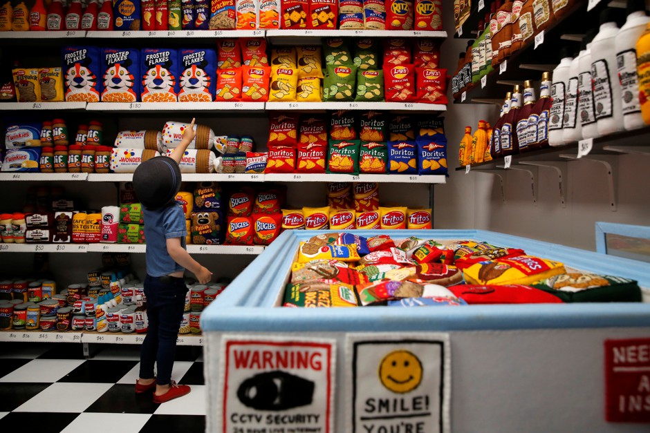 The installation consists of 9,000 pieces of standard-issue bodega fare, all made out of felt.