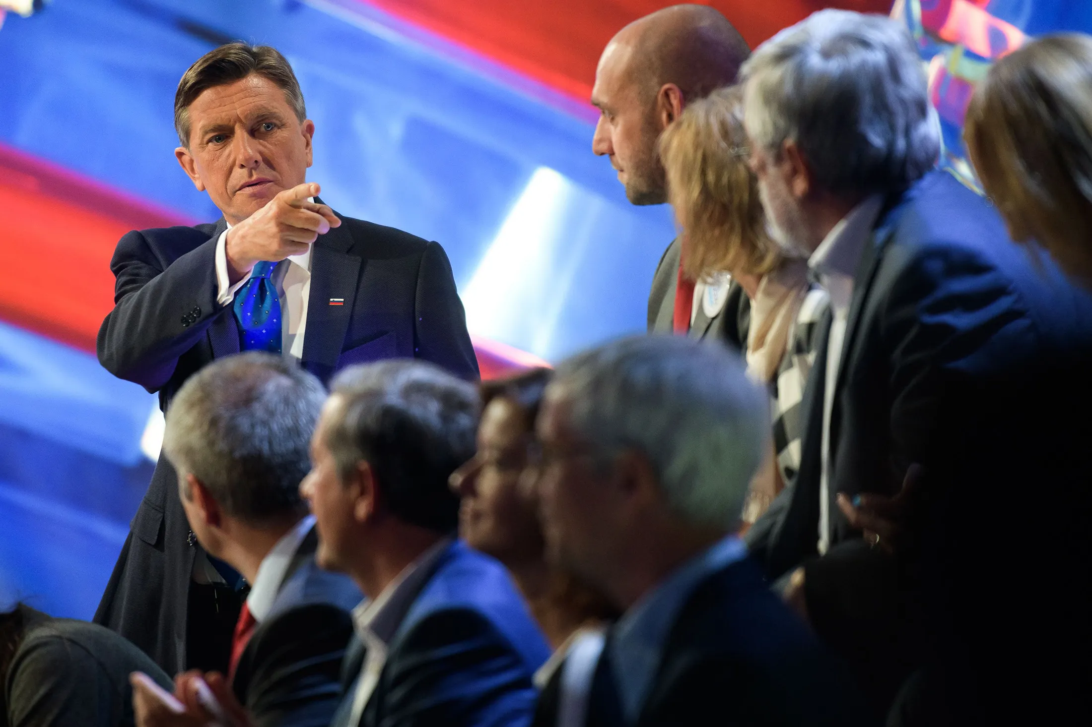Borut Pahor, presidential candidate and current President of Slovenia gestures during the last TV Presidential Debate ahead of the Presidential Elections in Ljubljana, on October 20, 2017.
