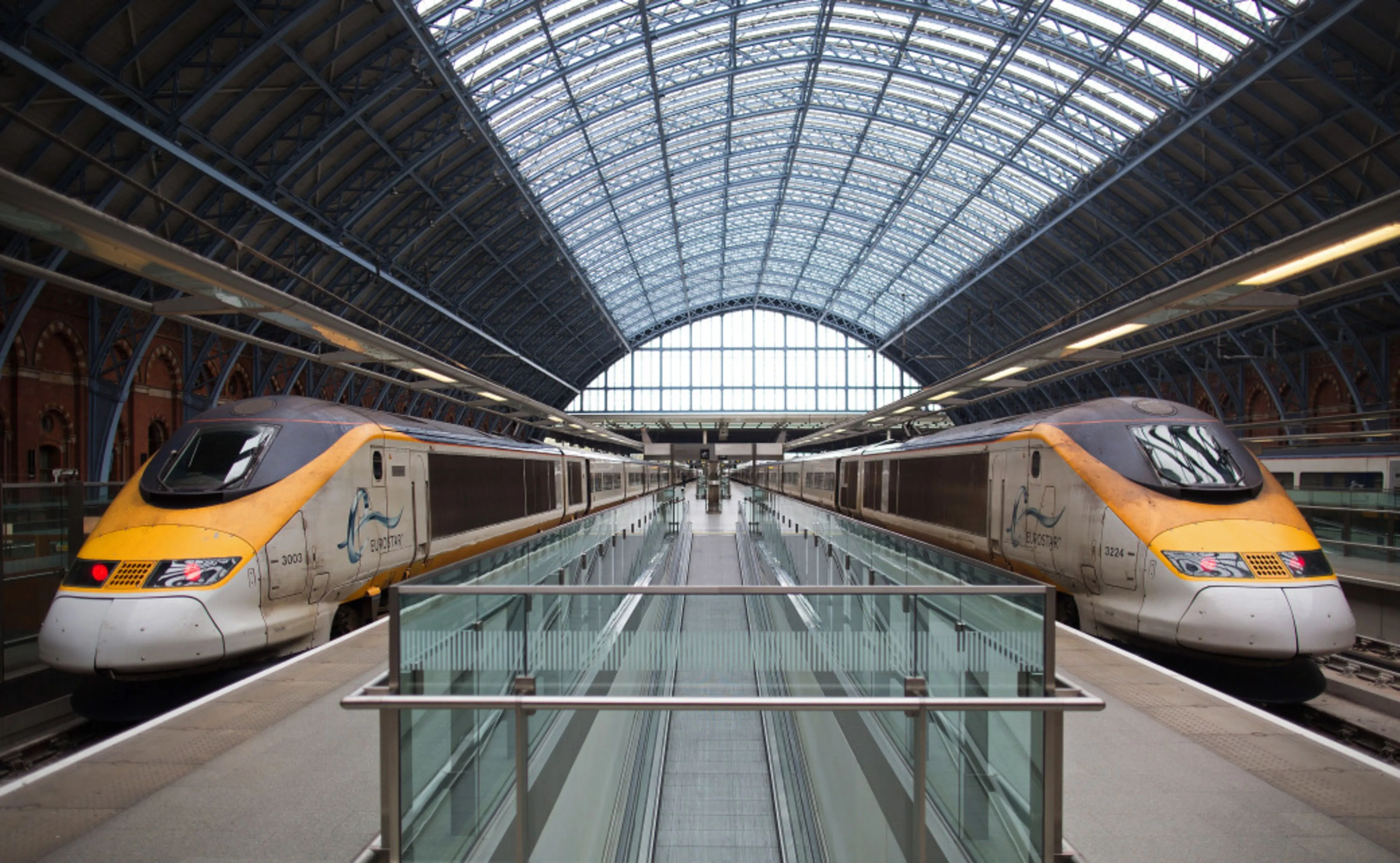 Eurostar passenger trains at&nbsp;St. Pancras rail station in London. A plan to extend high-speed service into northern England is underway, but budget cuts have eliminated some lines.&nbsp;&nbsp;