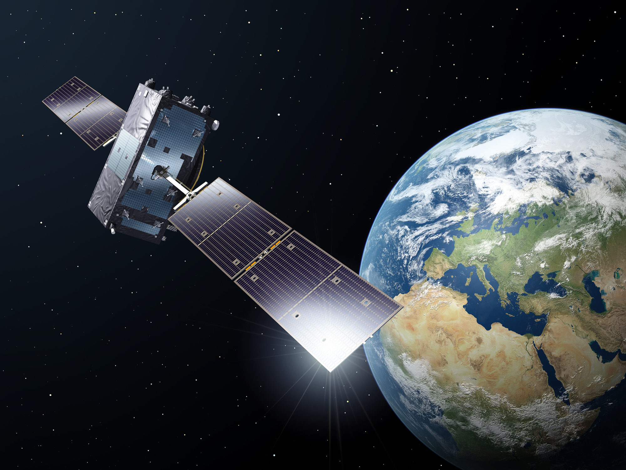An illustration of a&nbsp;Galileo satellite.