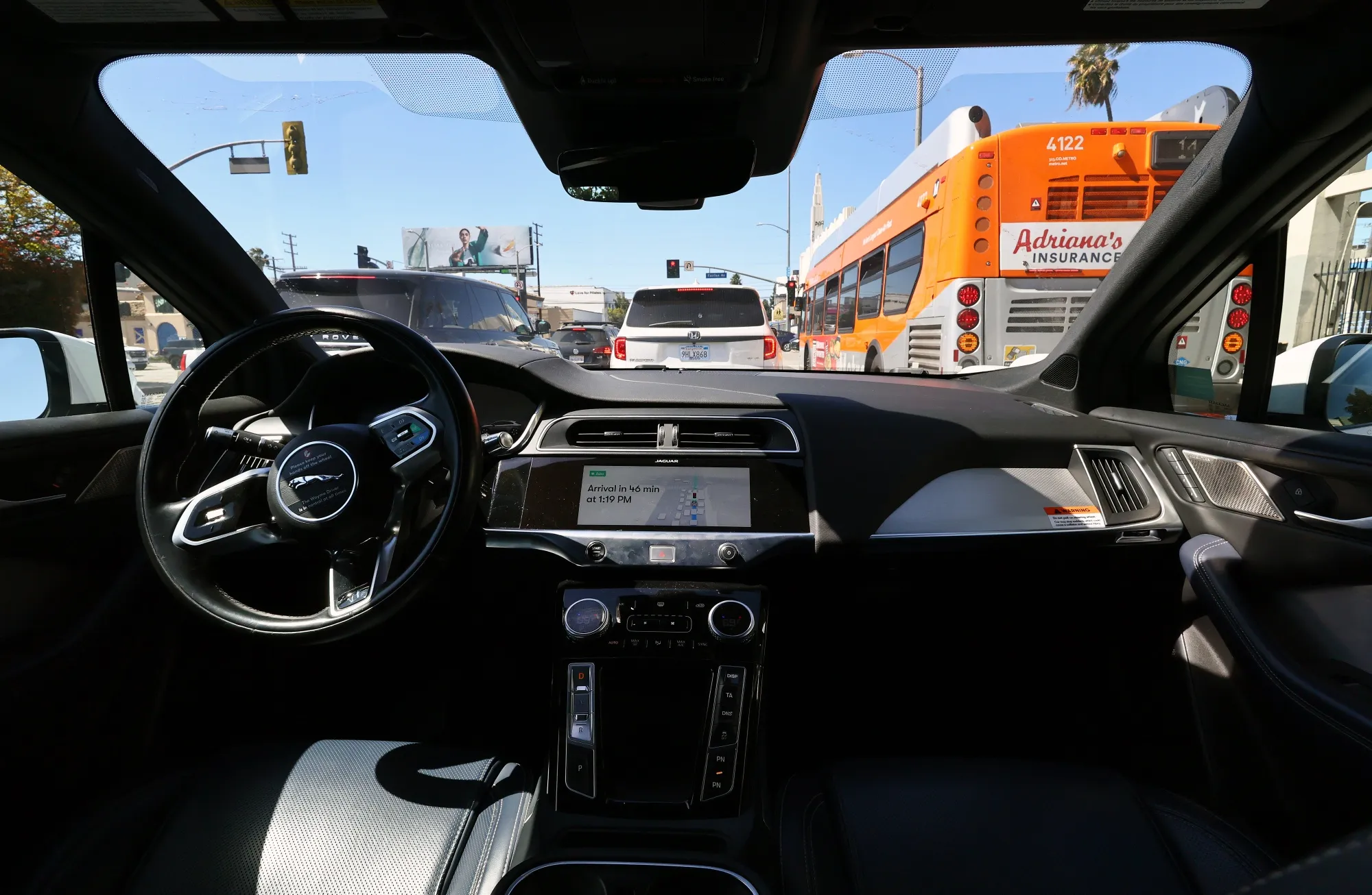 An autonomous self-driving taxi in Los Angeles.