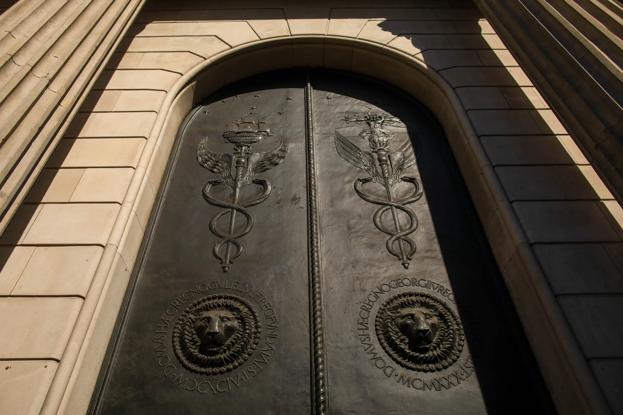 Reliefs depicting lions sit display on a door at the Bank of England&nbsp;in the City of London.