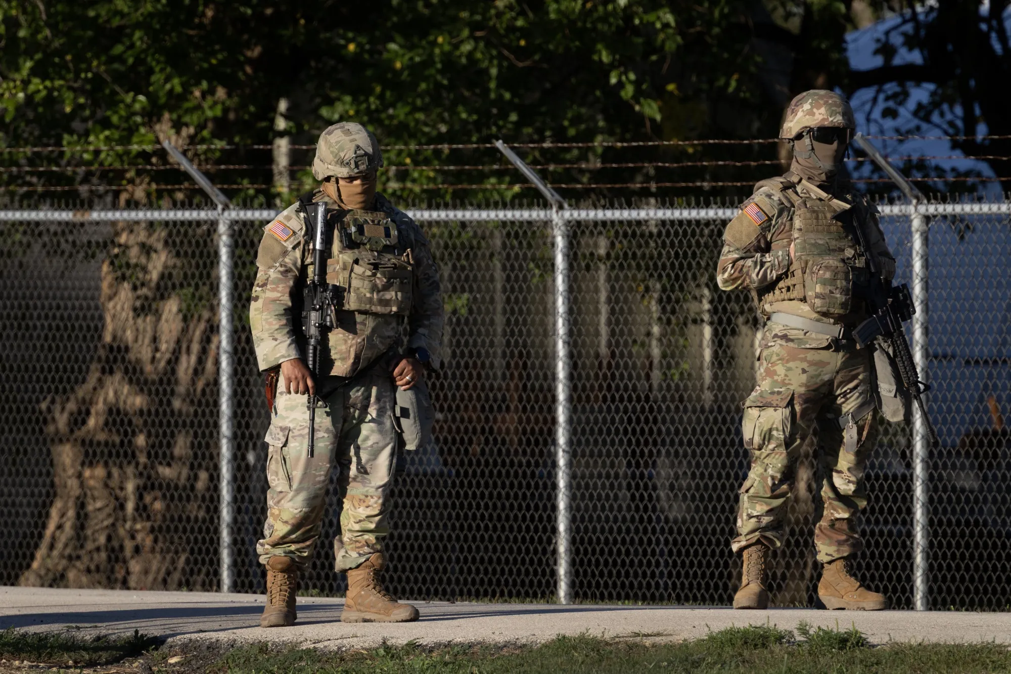 Members of the Texas National Guard at the Elwood Army Reserve Training Center in Elwood, Illinois on Oct. 7.