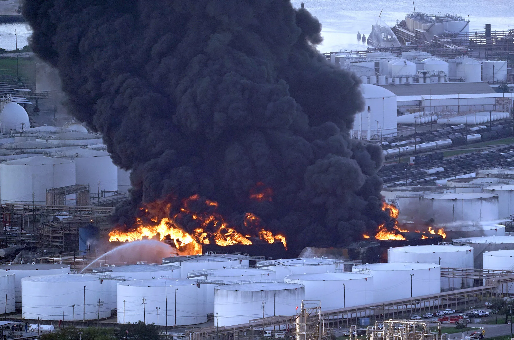 Firefighters battle a&nbsp;fire at the Intercontinental Terminal Co. storage tank park&nbsp;in Deer Park, Texas&nbsp;on March 18, 2019.&nbsp;