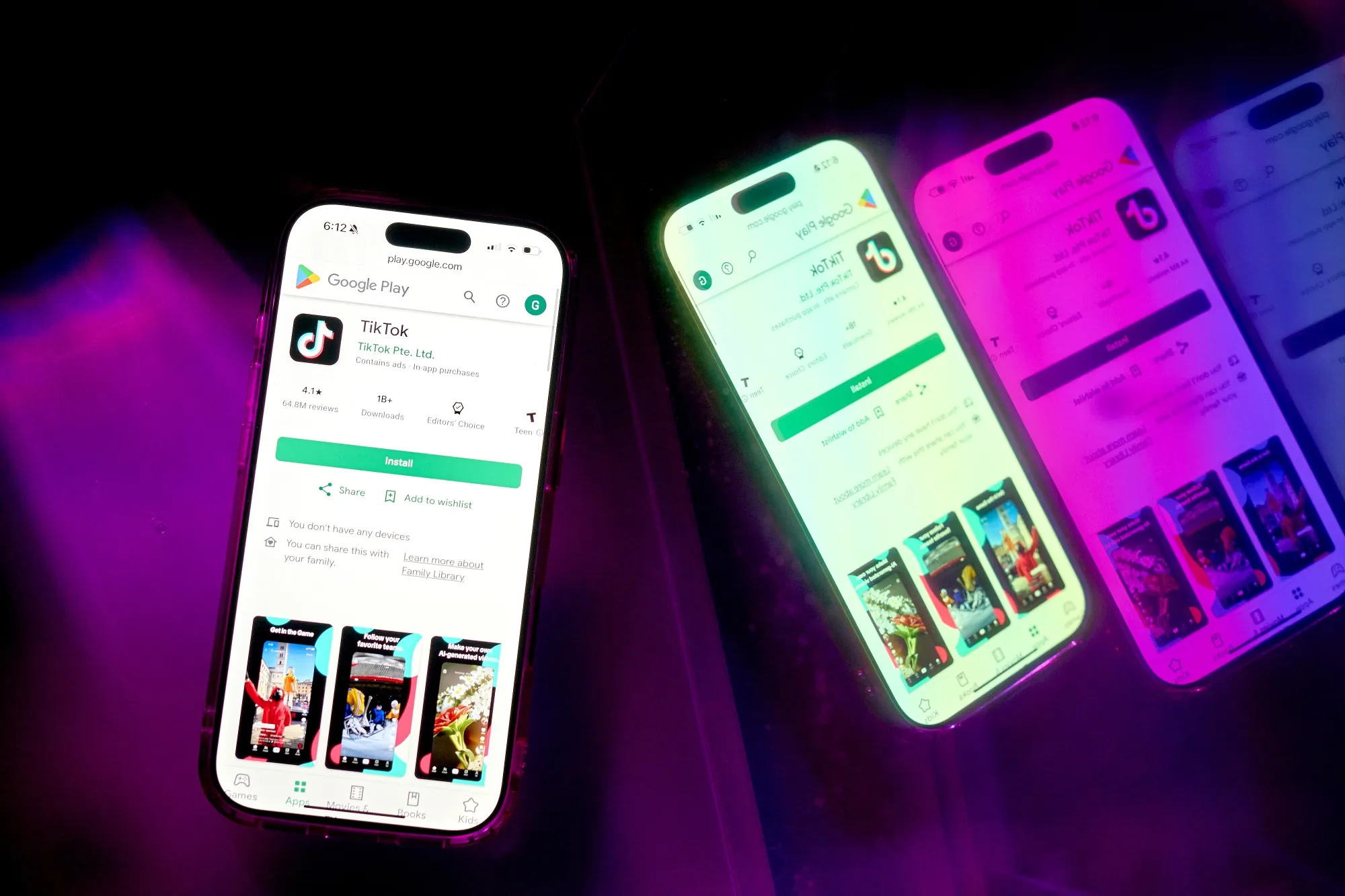 The TikTok app page in the Google Play store.