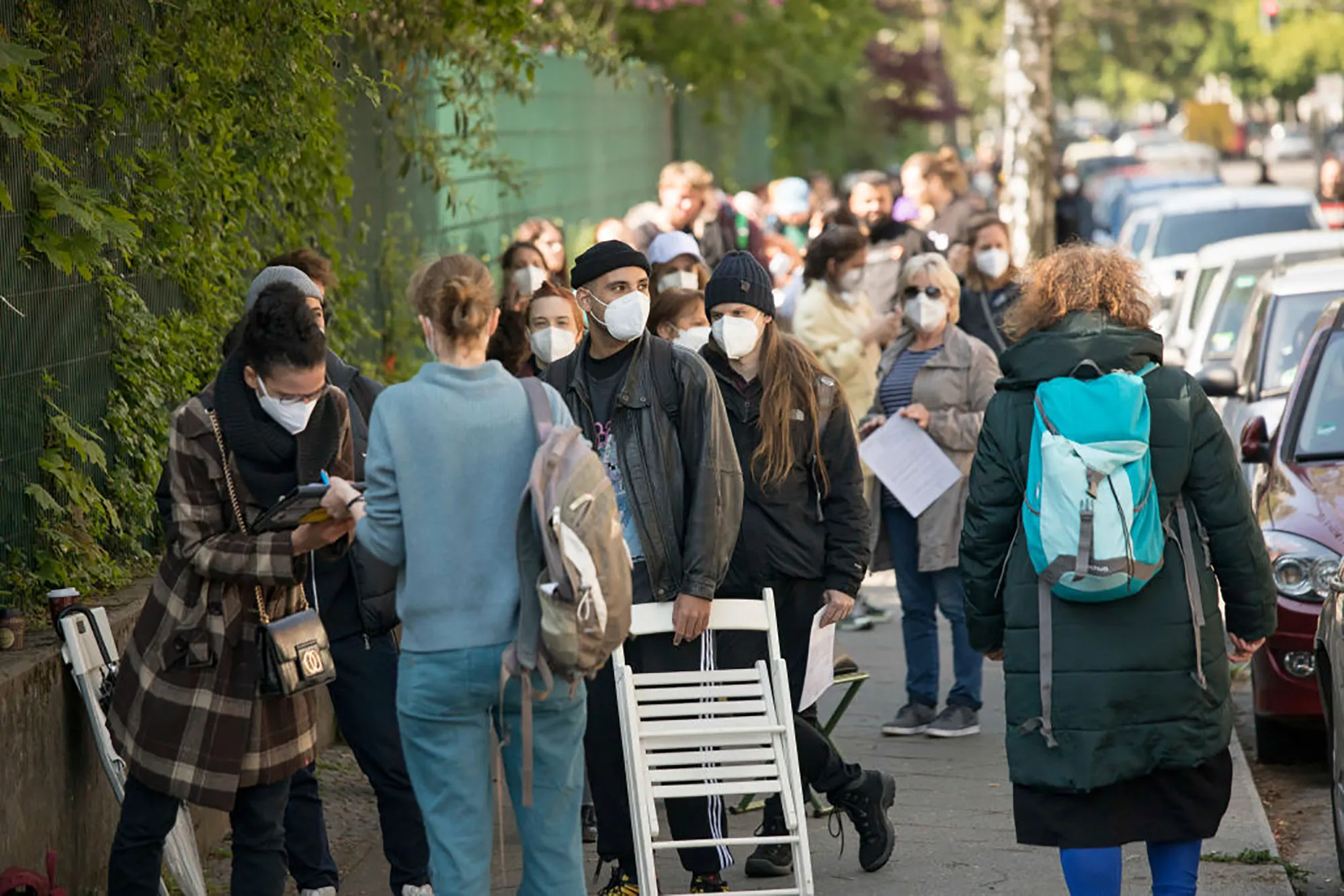 People queue for a vaccine in Berlin, May 15.&nbsp;