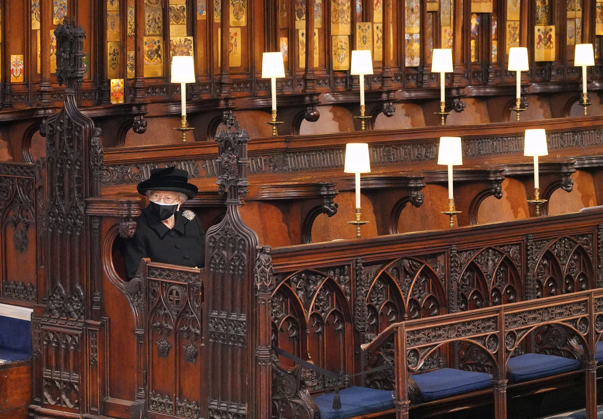 Queen Elizabeth II inside St George's Chapel&nbsp;in Windsor, on April 17.