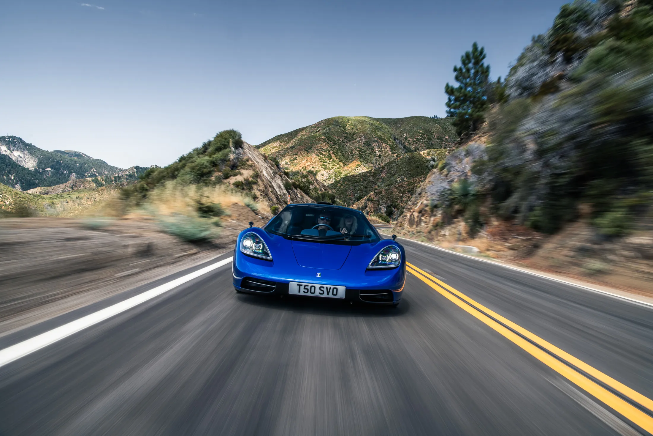 Dario Franchitti and the writer drive the Gordon Murray T.50 on Angeles Crest outside Los Angeles.