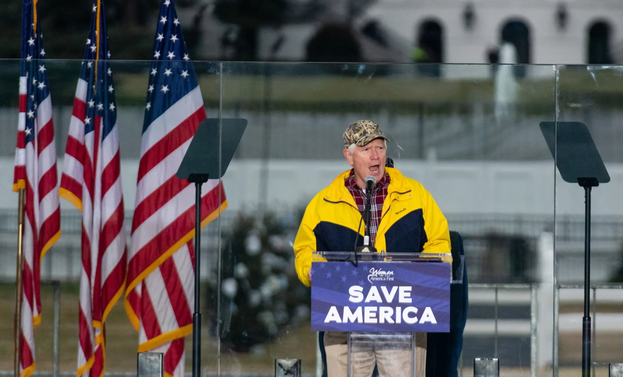 Mo Brooks speaks during the “Save America Rally” near the White House on Jan. 6.