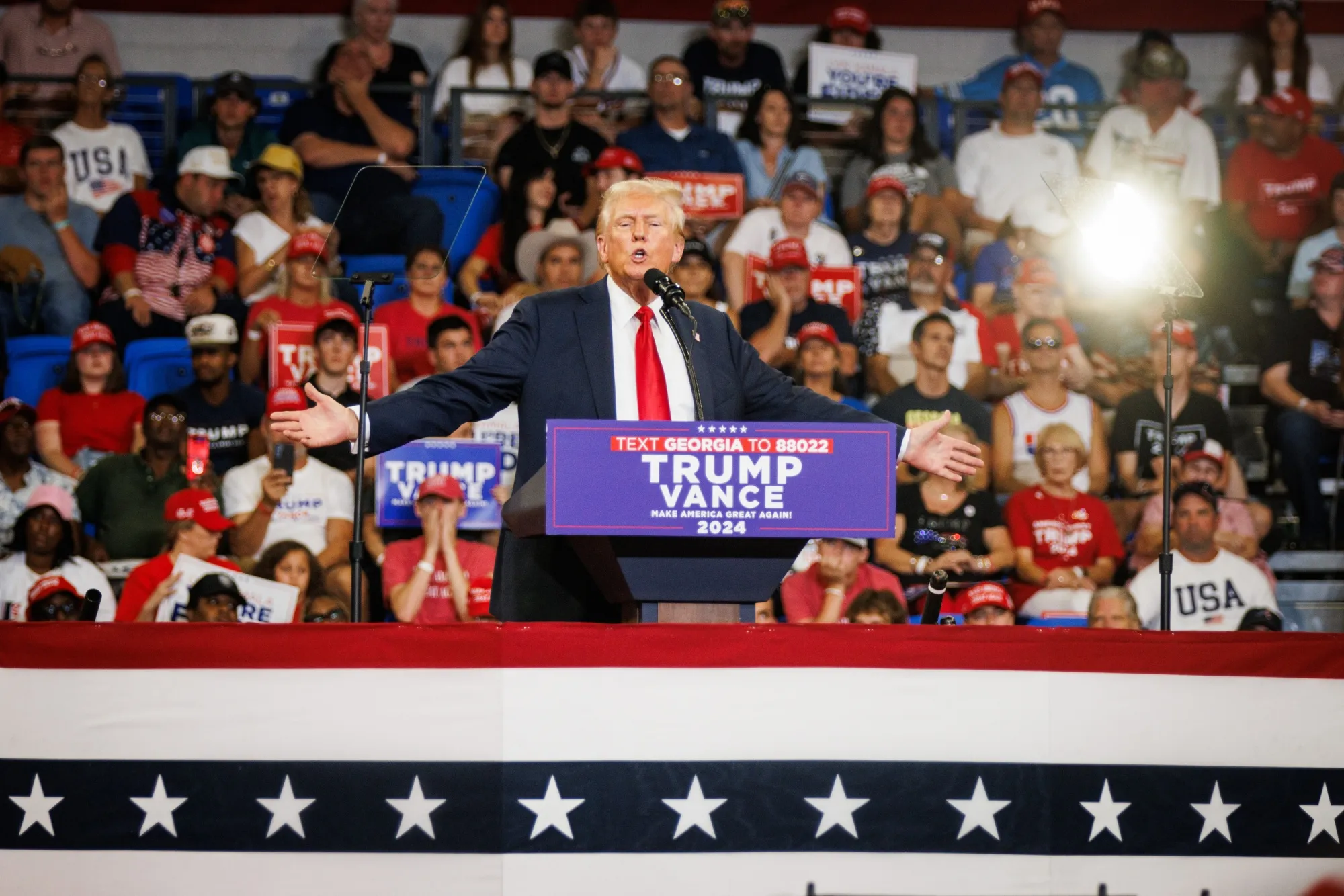 Former President Donald Trump delivers remarks during a campaign event in Atlanta, Georgia,&nbsp;on&nbsp;Aug. 3.