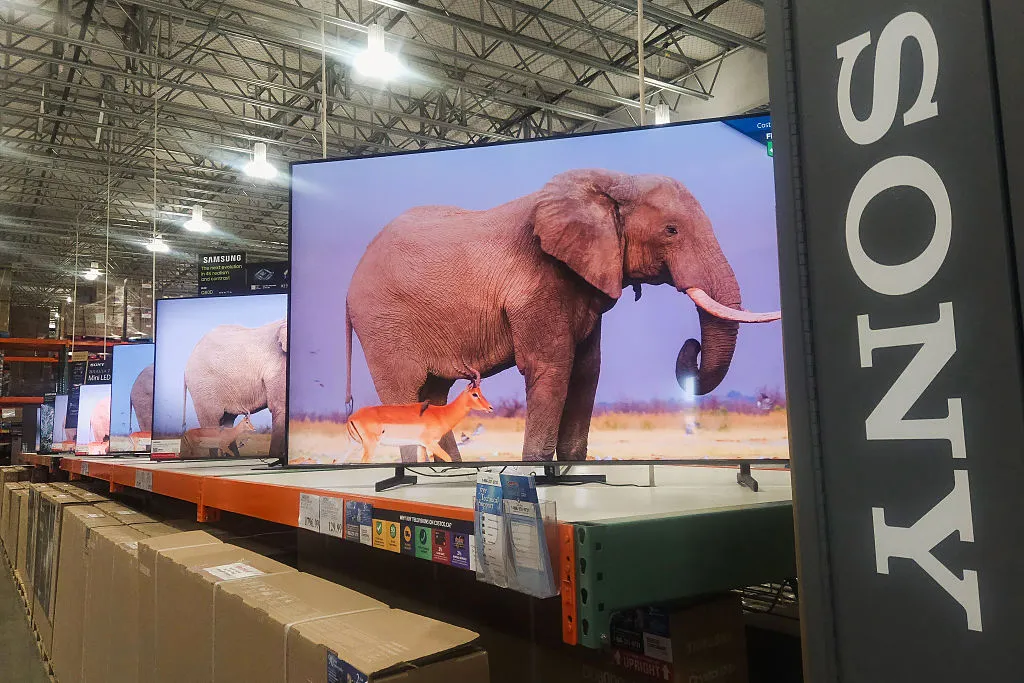 A lineup of Sony&nbsp;TVs on display at a popular store in Edmonton, Alberta.
