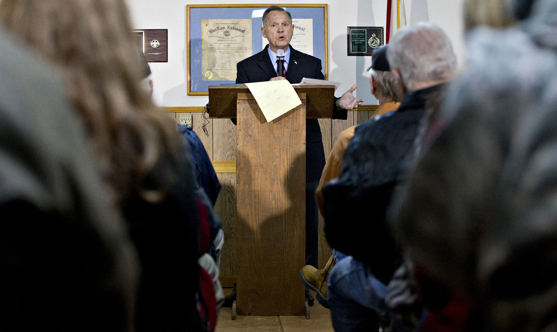 Roy Moore speaks during a campaign rally in Henagar, Alabama, on&nbsp;Nov. 27, 2017.
