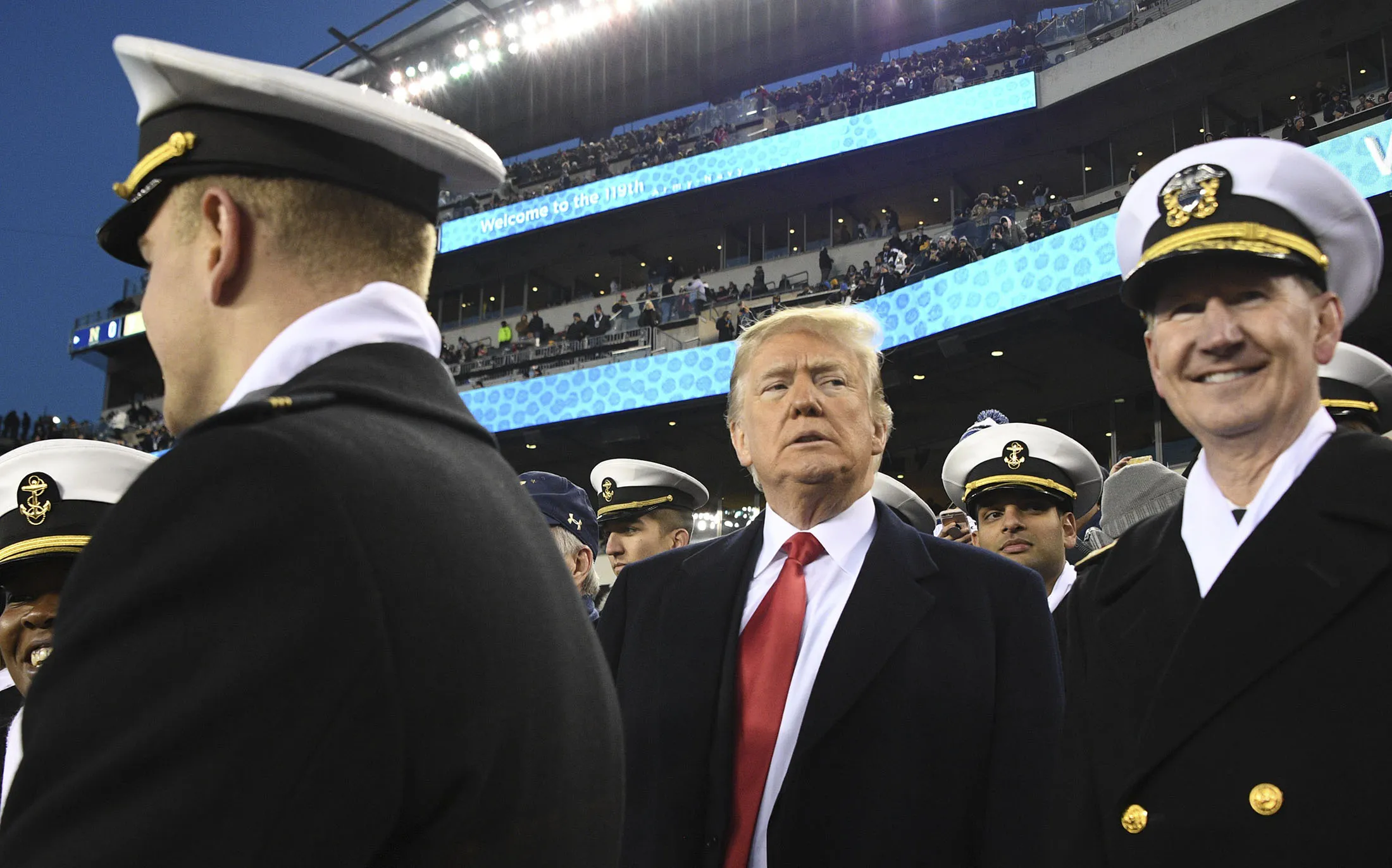 Donald Trump attends the annual Army-Navy football game at Lincoln Financial Field in Philadelphia, on&nbsp;Dec.&nbsp;8, 2018.