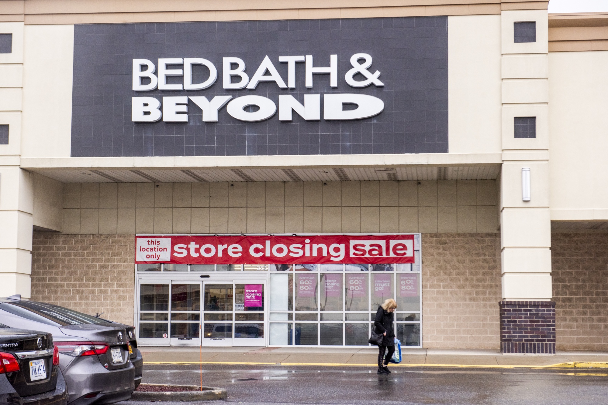 A &quot;Store Closing&quot; banner on a Bed Bath &amp; Beyond store in Farmingdale, New York.