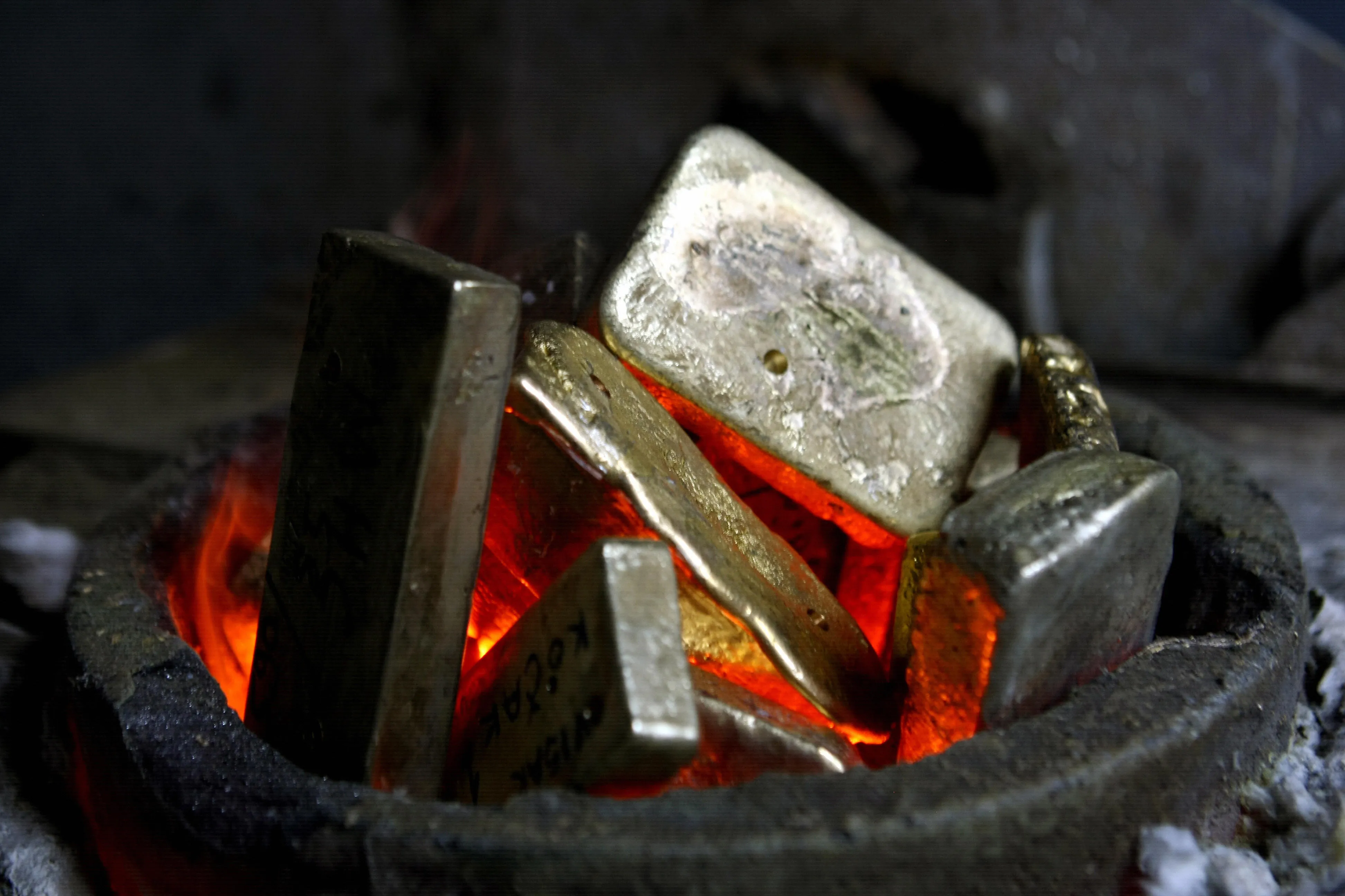 Gold ingots are melted down in a&nbsp;gold refinery.