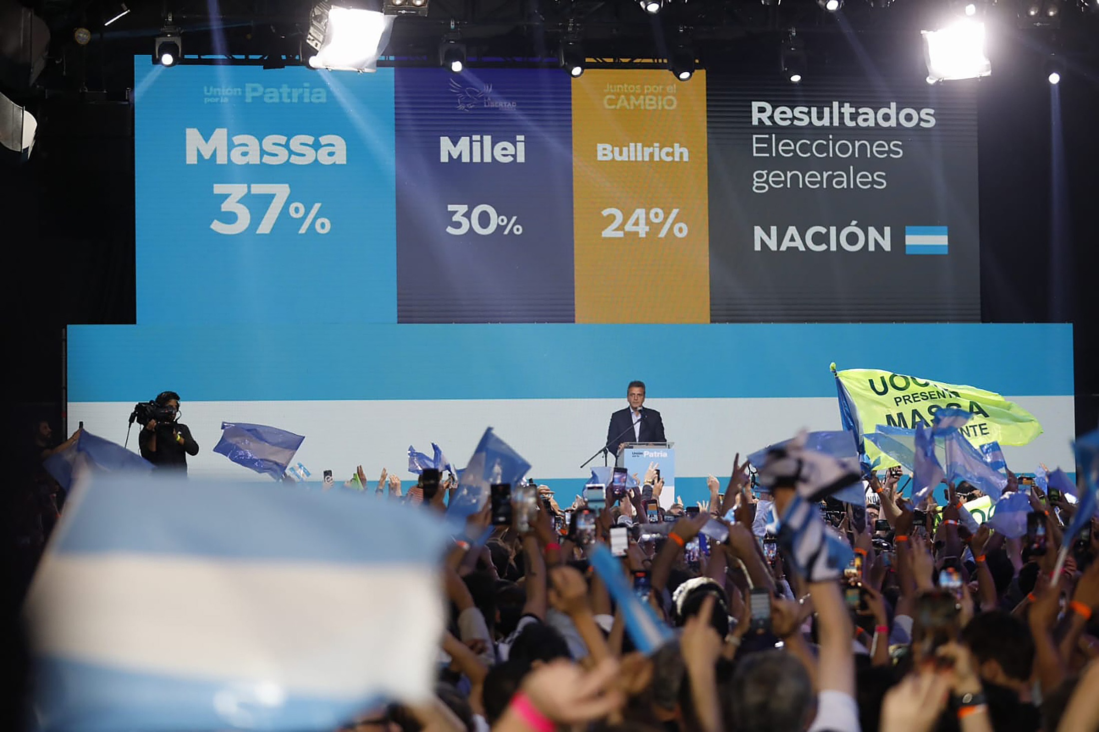 Sergio Massa&nbsp;speaks during an election night rally at the party's headquarters in Buenos Aires&nbsp;on Sunday.