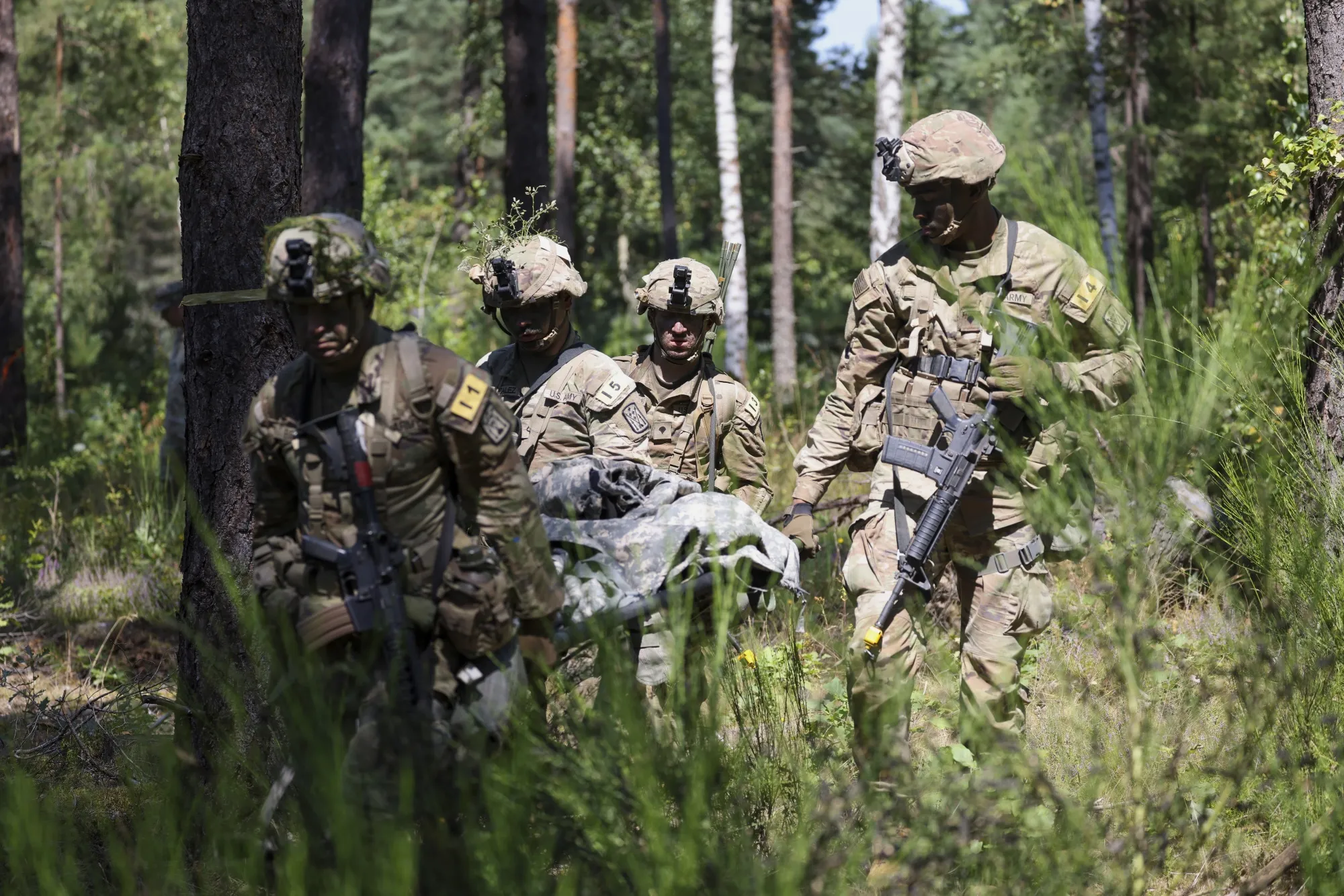 US Army soldiers take part in a drill in Grafenwoehr, Germany, in 2024.