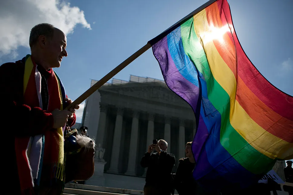 A demonstrator outside the U.S. Supreme Court in Washington, D.C., on March 26, 2013.
