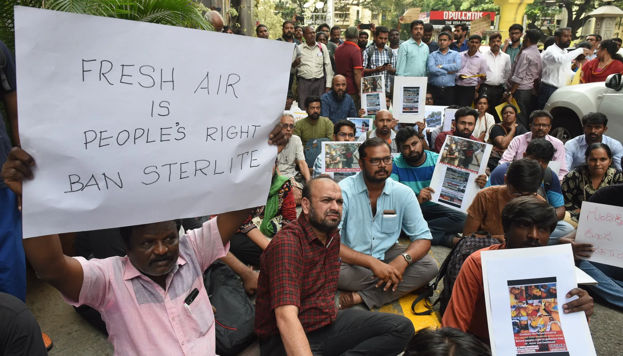 Activists protest against against the Vedanta's Sterlite Copper Plant in Tamil Nadu, outside Vedanta office in Bengaluru, in 2018.