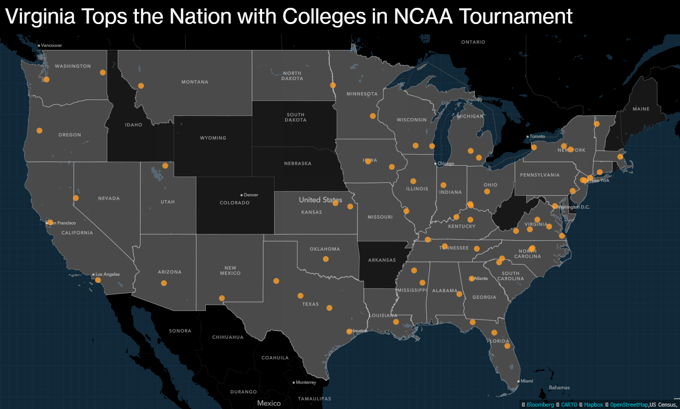 NCAA March Madness Map of the Men s Basketball Bracket Bloomberg