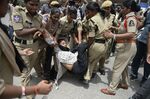 Indian police detain&nbsp;the Progressive Organisation for Women&nbsp;leader Sandhya&nbsp;during a protest against the arrest of activist Varavara Rao in Hyderabad, on Aug. 29.
