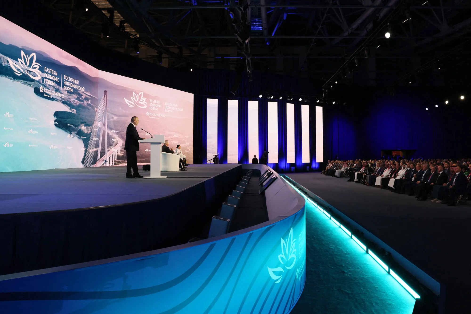 Vladimir Putin addresses the Eastern Economic Forum in Vladivostok, Russia, on Sept. 12.
