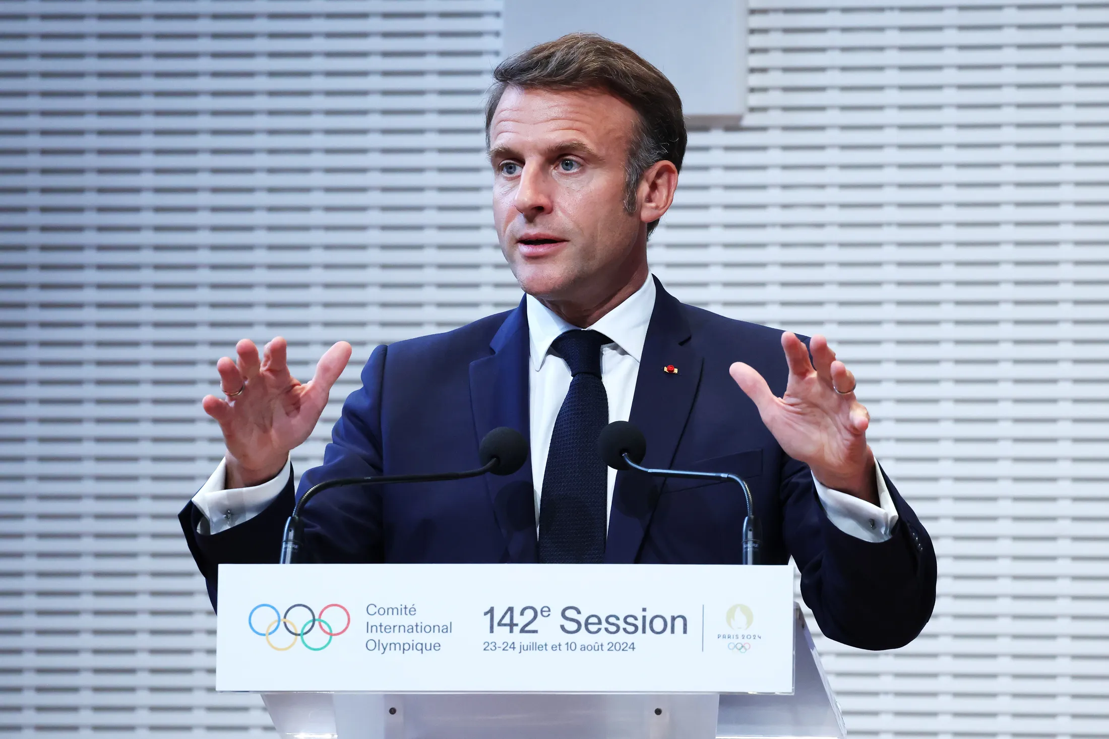 Emmanuel Macron during an IOC event in Paris, on July 22.