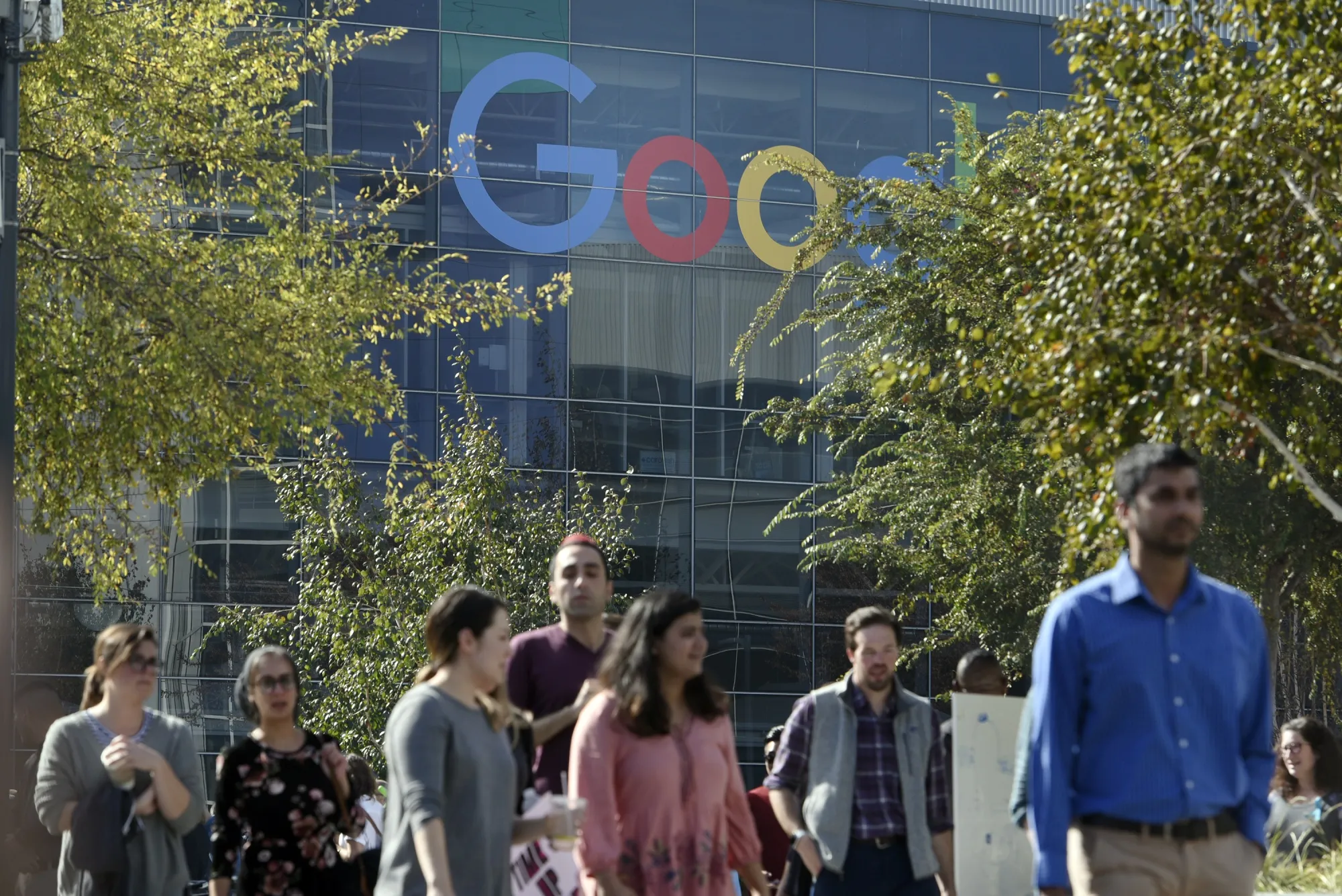 Google employees participate in a walkout to protest how the tech giant handled sexual misconduct in Mountain View, California, on Nov. 1, 2018.&nbsp;