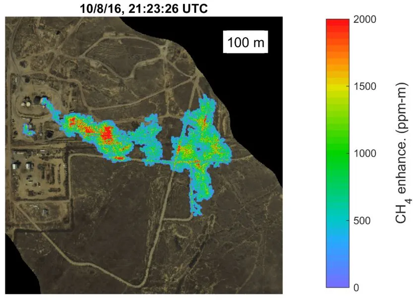 A methane plume captured at an oil field in California.