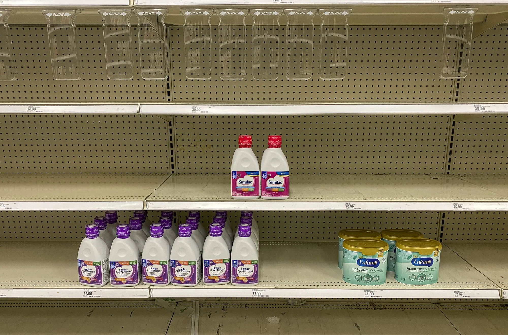 Empty shelves in the baby formula aisle of a store in Pinole, California.