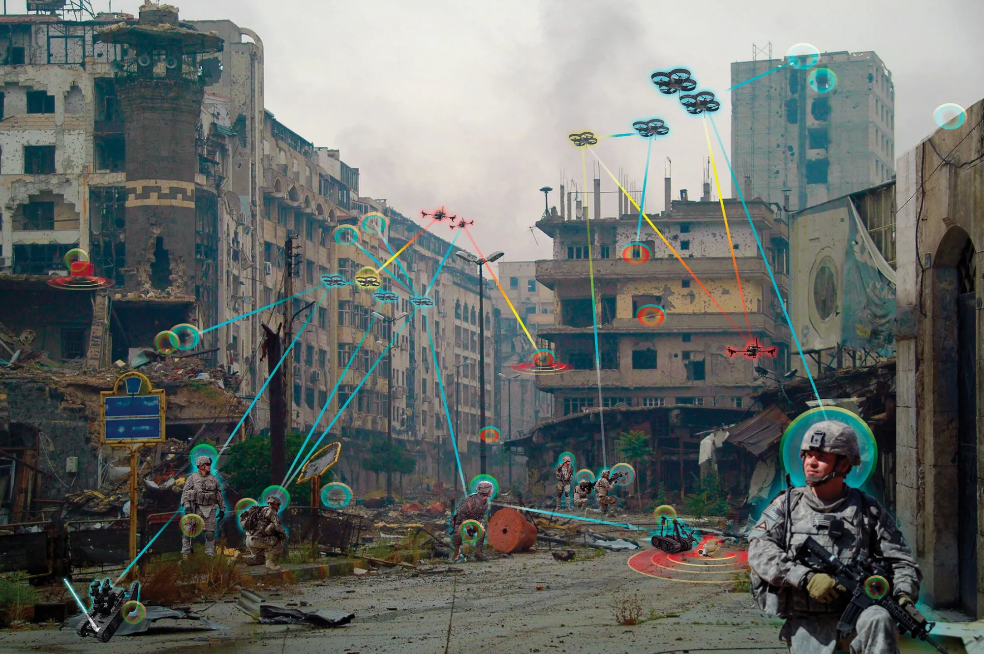 An illustration showing a military application for AI.
