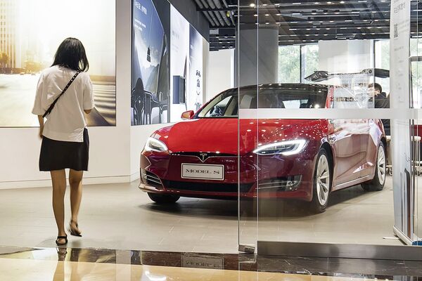 A Tesla showroom in Shanghai.