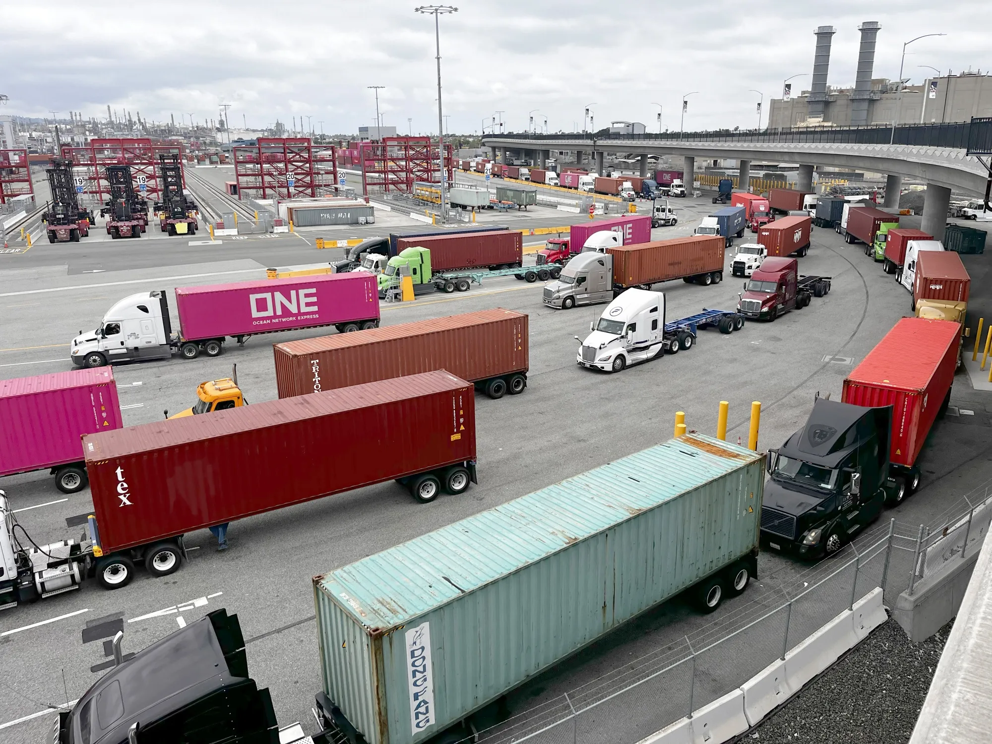 Freight trucks at the Port of Los Angeles.