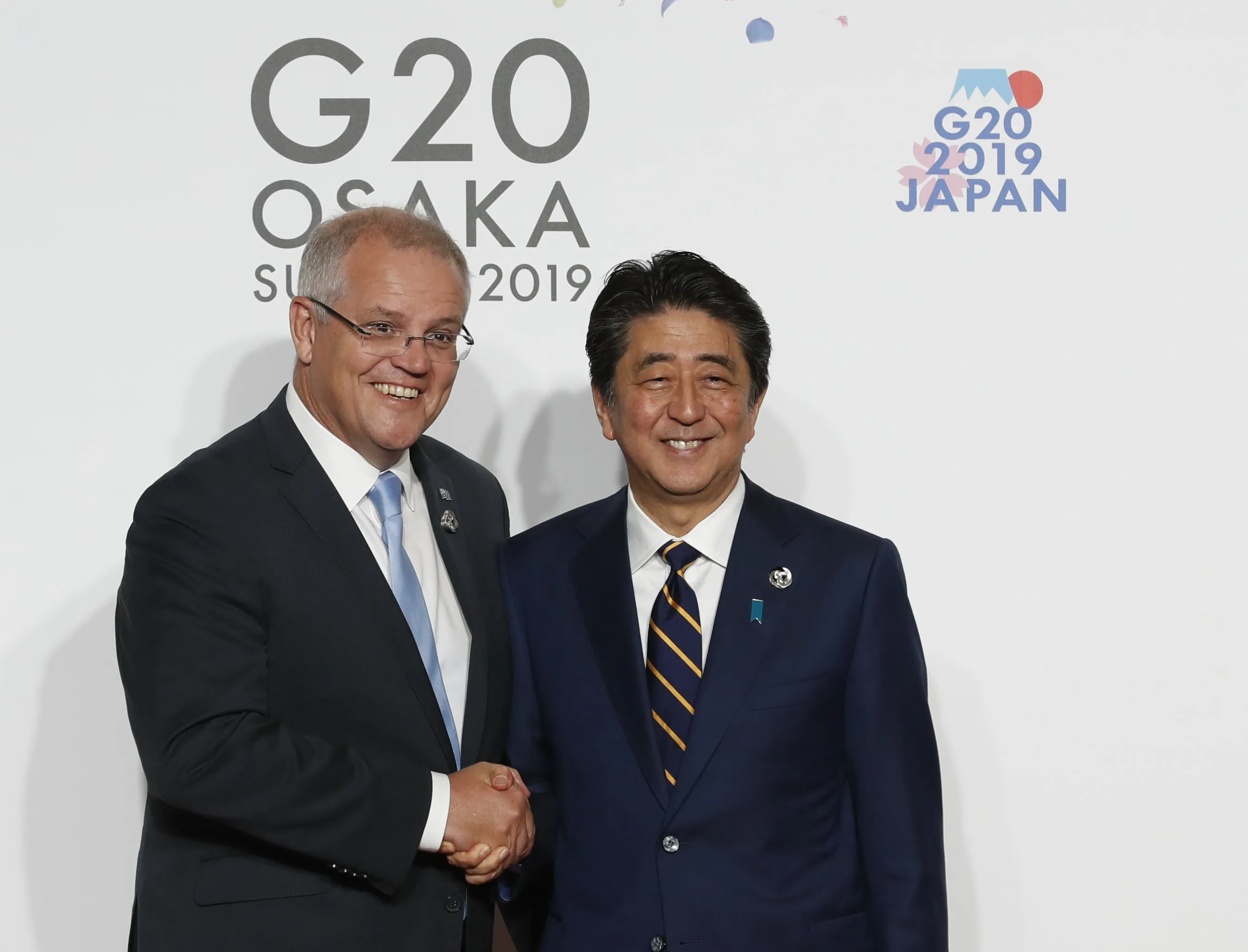 Scott Morrison, left, with Shinzo Abe, in Osaka, Japan, in 2019.