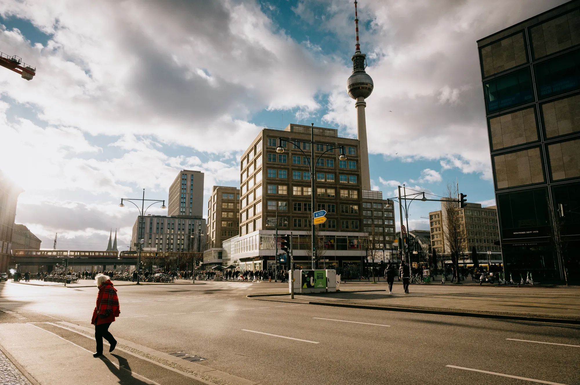 Pedestrians on Alexanderplatz in Berlin.