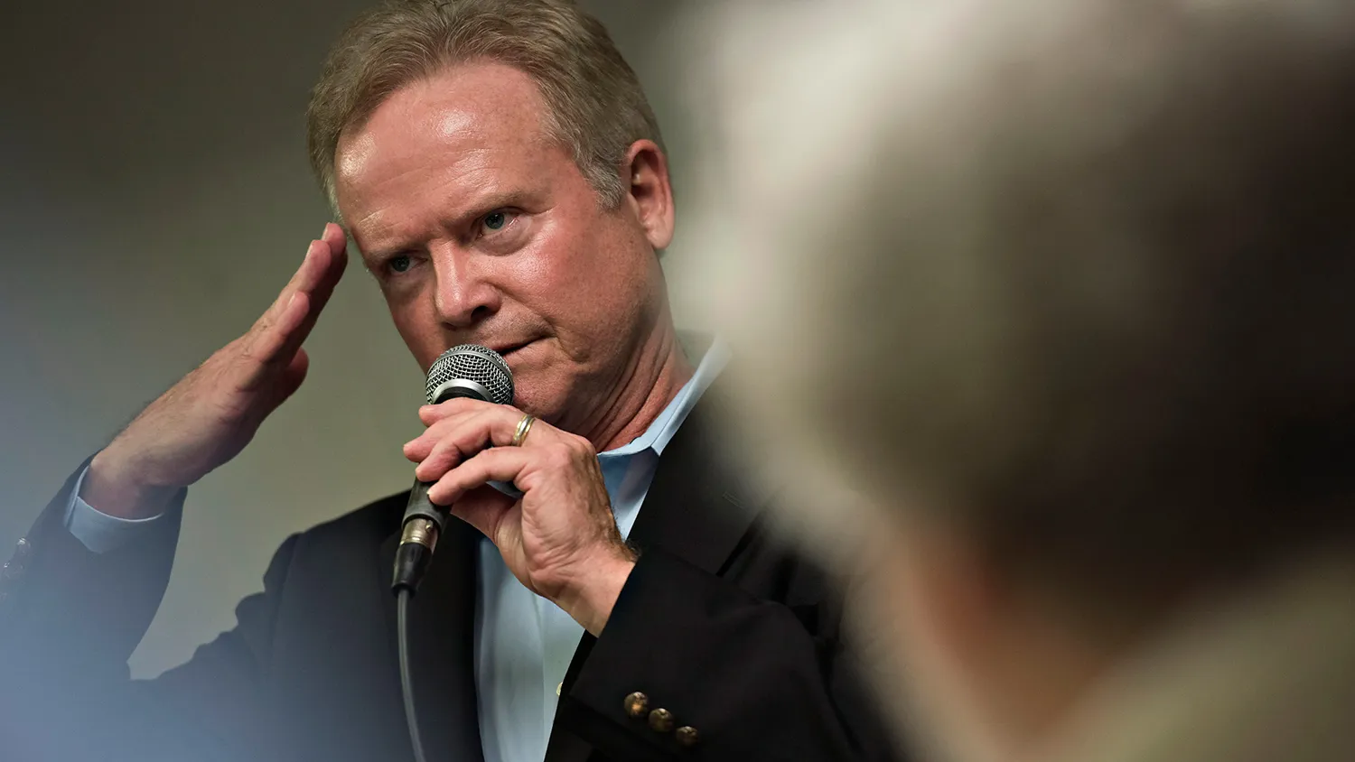 Jim Webb, former senator from Virginia, speaks during an Urbandale Democrats Flag Day gathering in Urbandale, Iowa, U.S., on Sunday, June 14, 2015.
