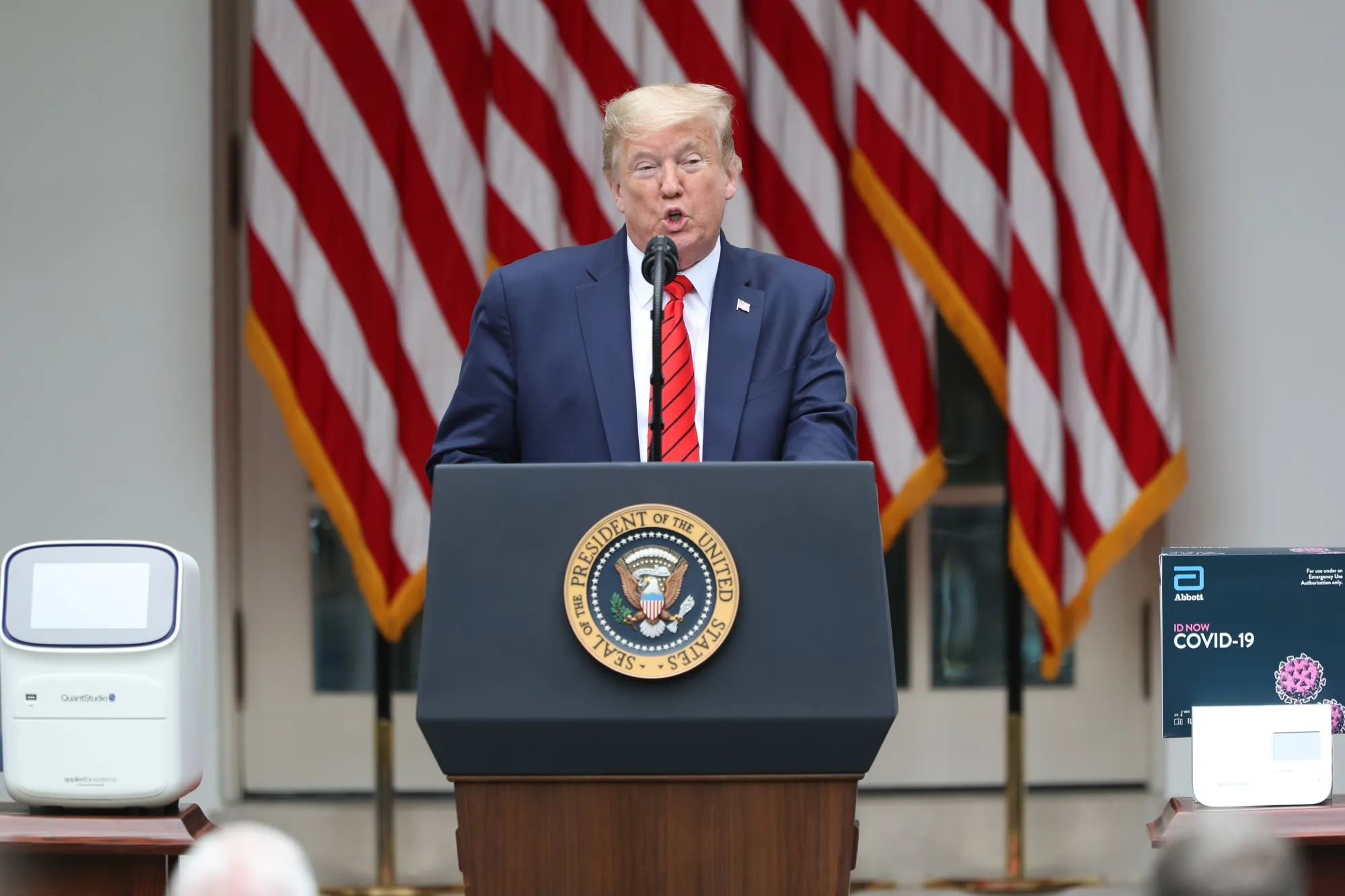 President Donald Trump speaks during a press briefing in the Rose Garden of the White House in Washington on May 11, 2020.&nbsp;
