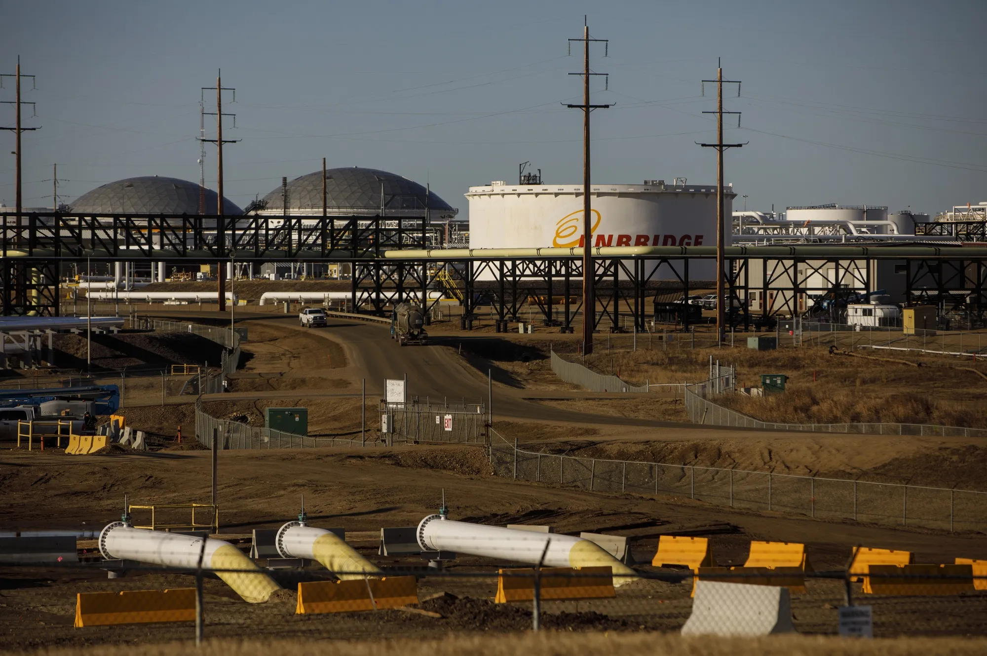 Enbridge oil storage tanks in Hardisty, Alberta.