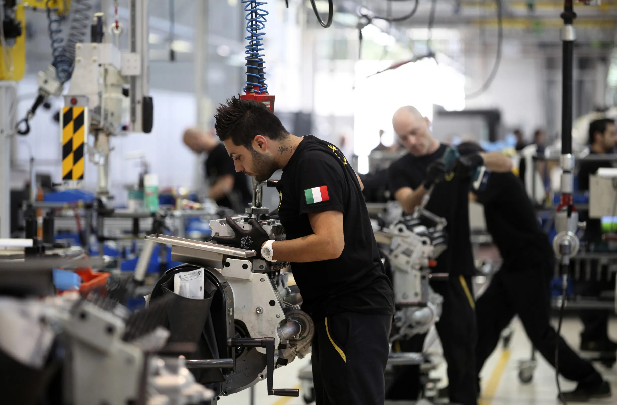 A worker&nbsp;at the Lamborghini SpA factory.